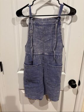 Zenana Blue Textured Cotton Romper with Front Pockets